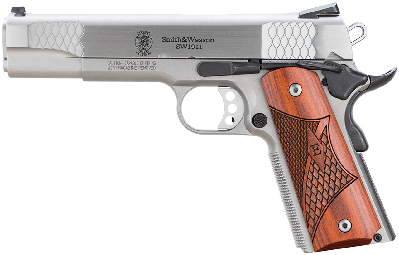 SMITH & WESSON SW1911 45 ACP 5" 8rd Pistol - Stainless w/ Wood Laminate E-Series Grips