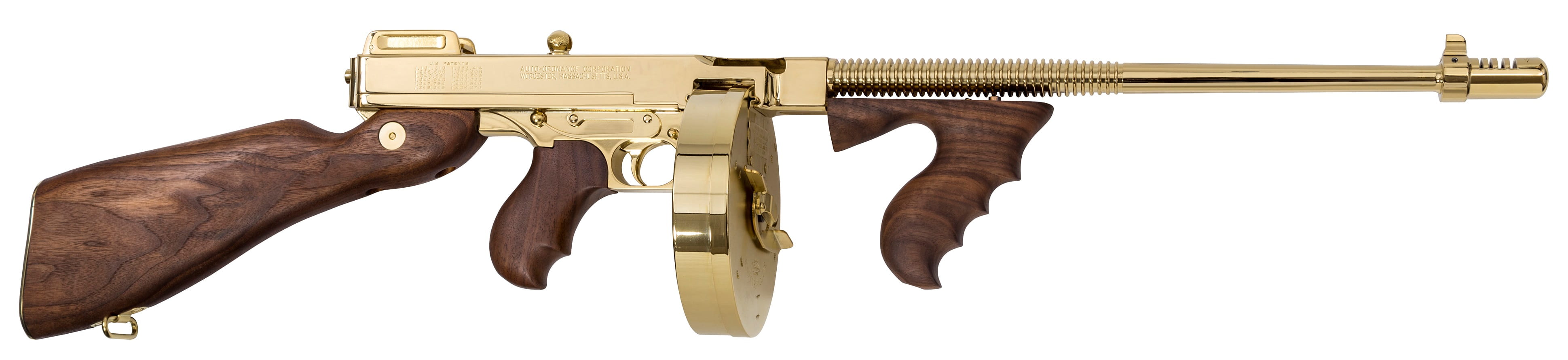 THOMPSON 1927A-1 Deluxe Carbine 45 ACP 16.5" 20/50rd Semi-Auto Rifle - Gold Plated | American Walnut