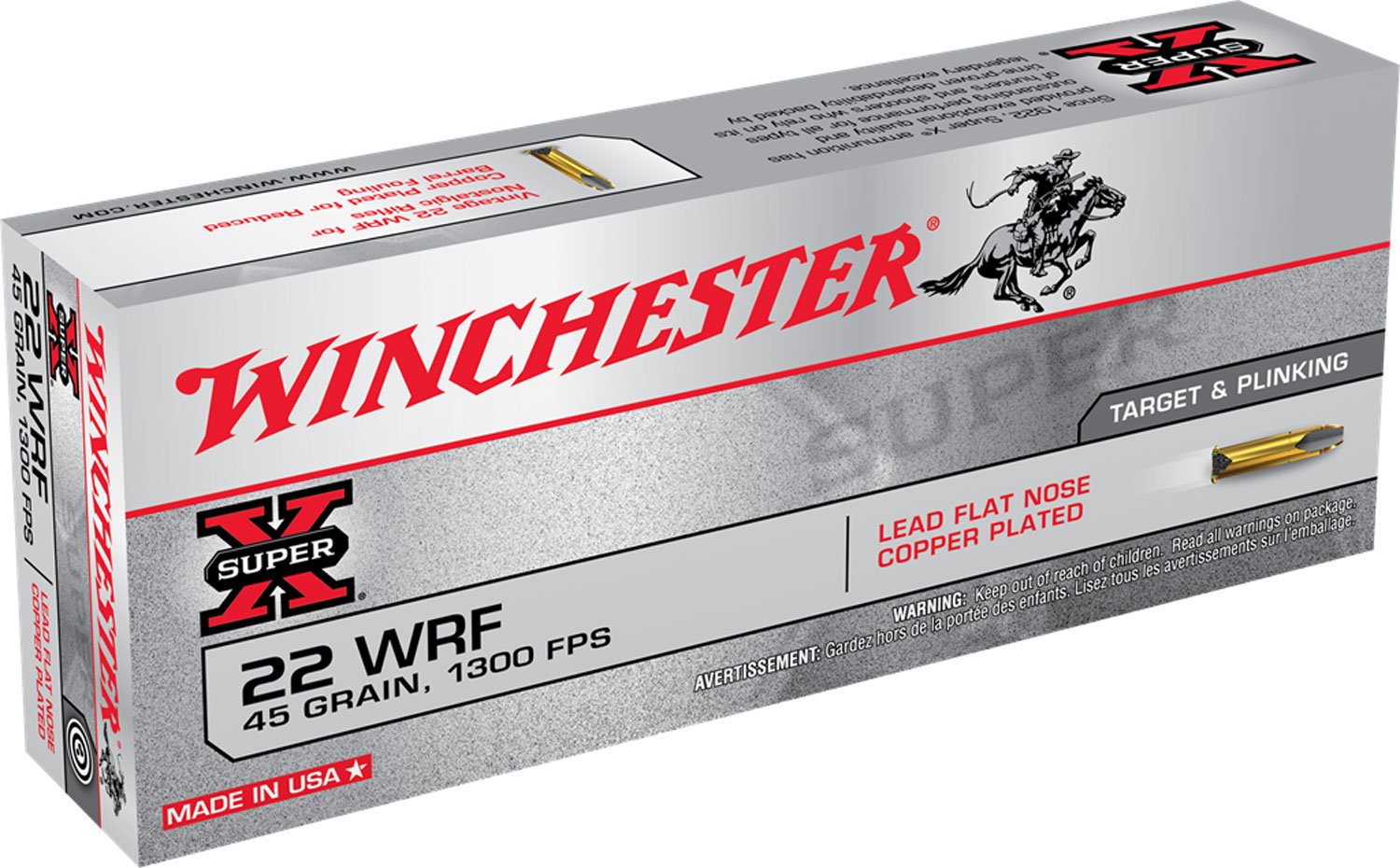Winchester Repeating Arms Winchester Ammo 22WRF Super X 22 Wrf 45 GR Lead Flat Nose 50 Bx 50 Cs