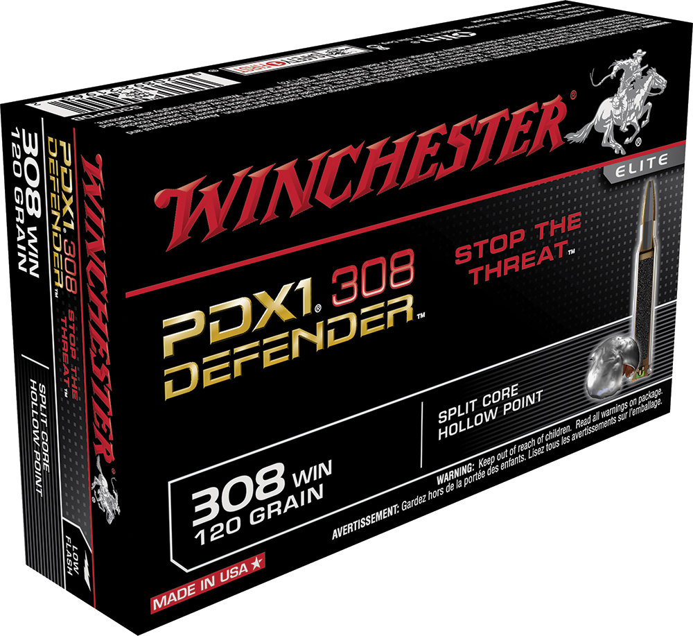 Winchester Repeating Arms Winchester Ammo S308PDB Defender 308 WINCHESTER7.62 NATO 120 GR Split Core Jacketed Hollow Point 20 Bx 10 Cs