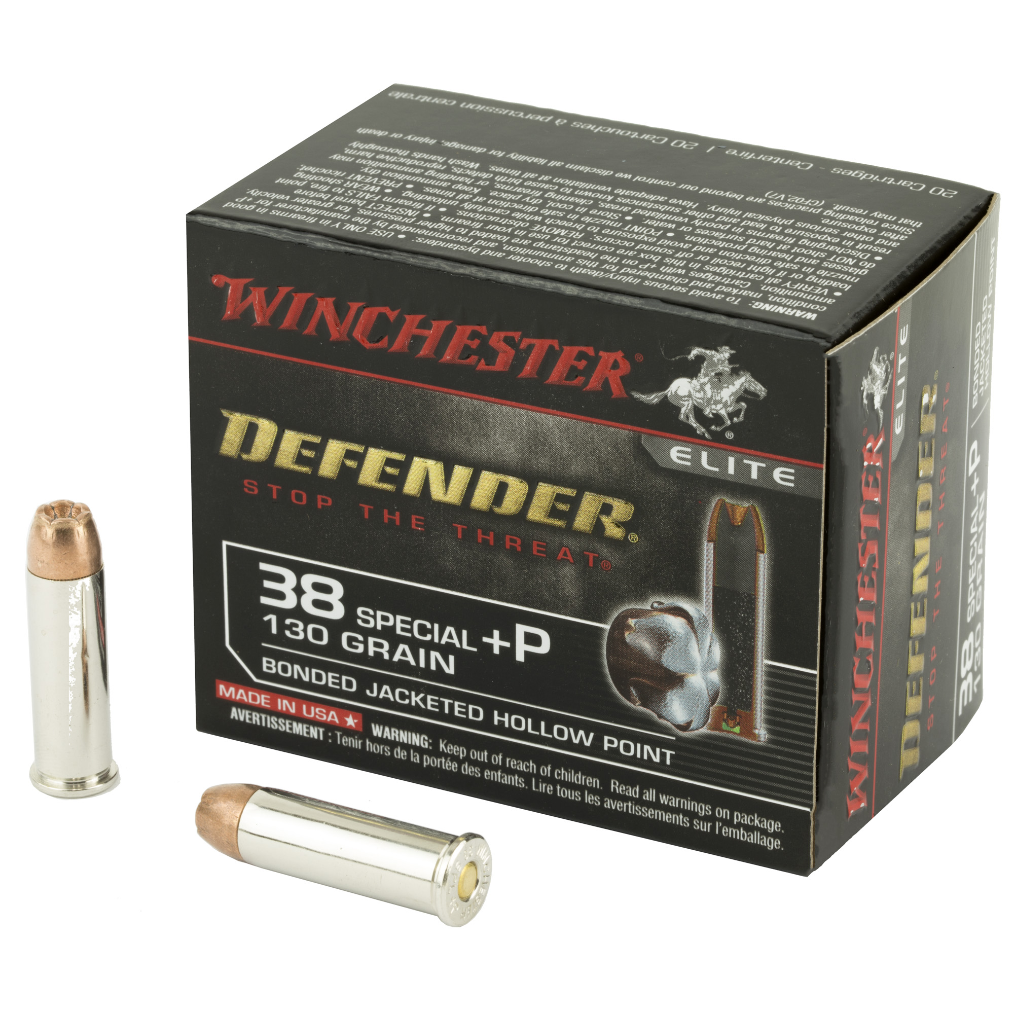Winchester Repeating Arms Winchester Ammo S38PDB Defender 38 Special 130 GR Bonded Jacket Hollow Point 20 Bx 10 Cs
