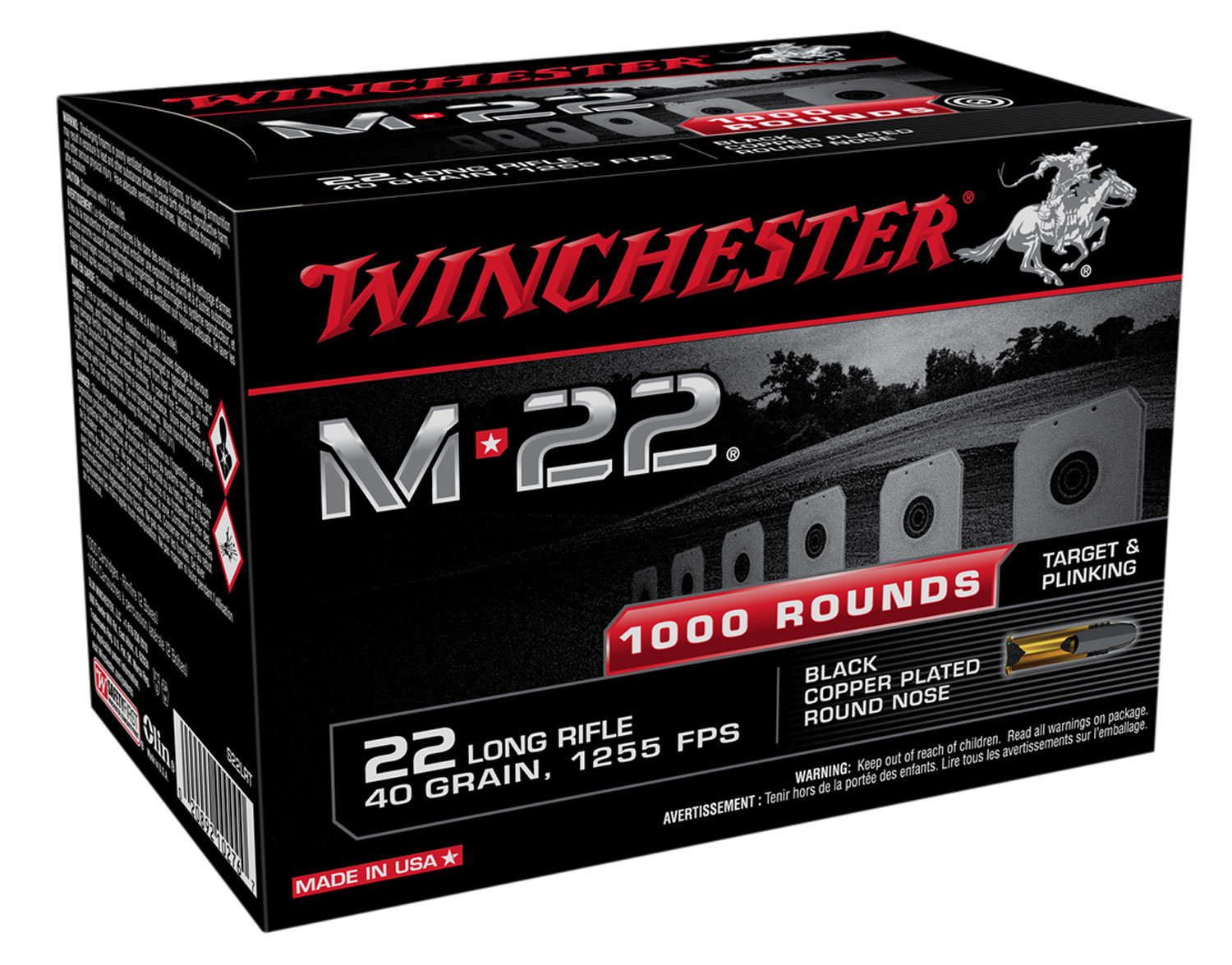 Winchester WINCHESTER M22 22LR 40gr Black Copper Plated Round Nose Ammunition | 1000 Rounds