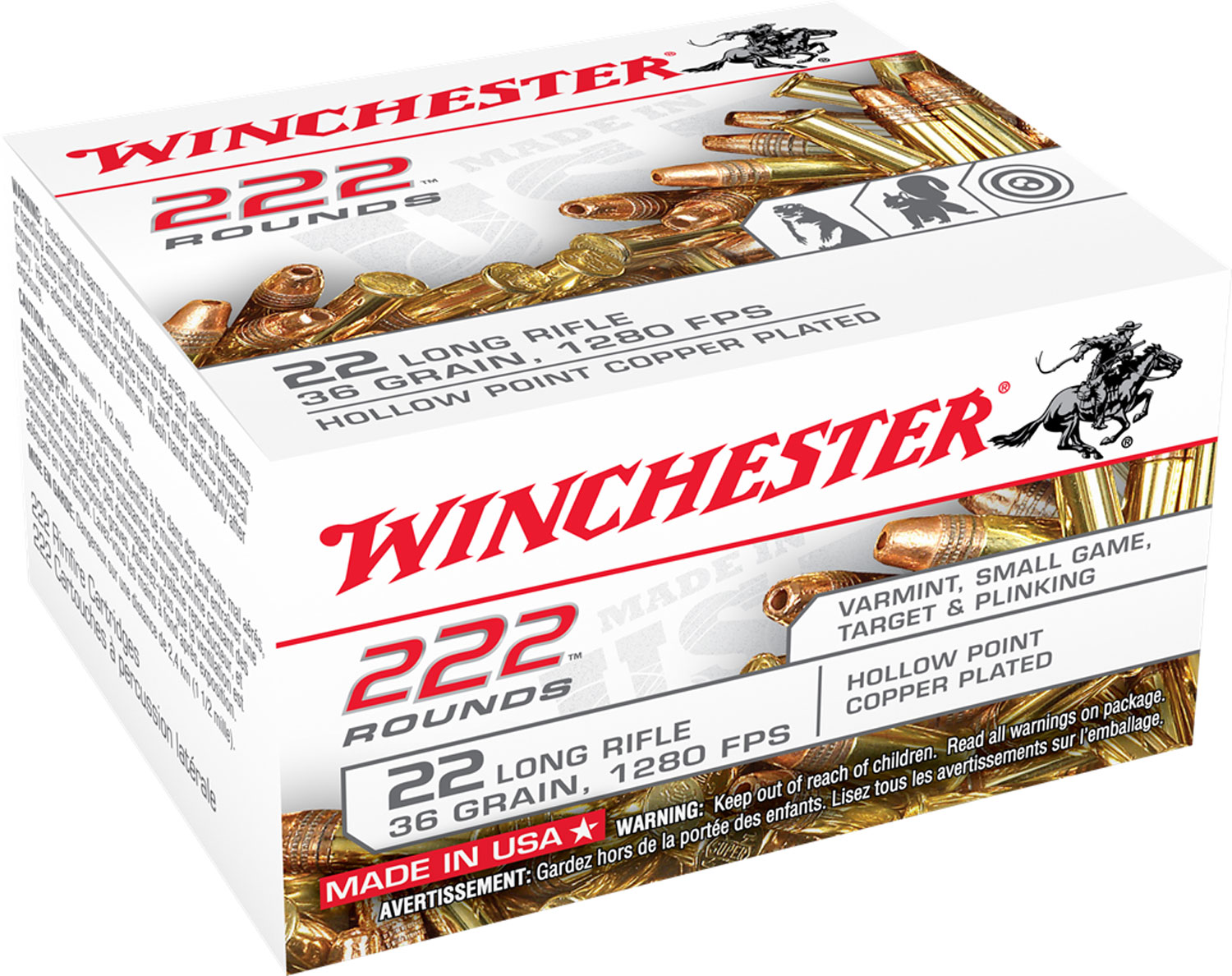 Winchester Repeating Arms Winchester Ammo 22Lr222Hp USA 22 LR 36 GR Copper Plated Hollow Point Cphp 222 Bx 10 Cs
