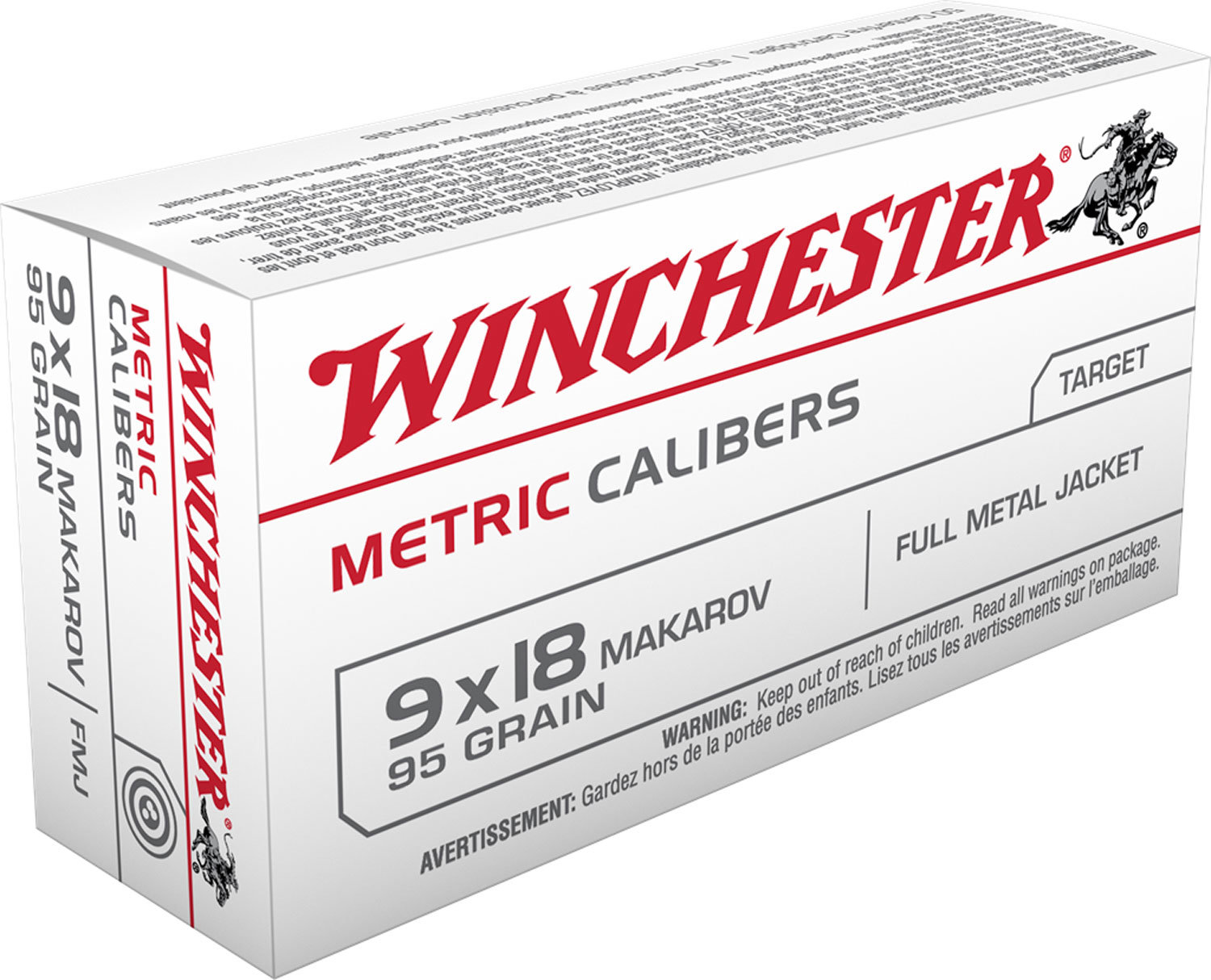 Winchester Repeating Arms Winchester Ammo MC918M USA Metric 9mm Makarov 95 GR Full Metal Jacket FMJ 50 Bx 20 Cs