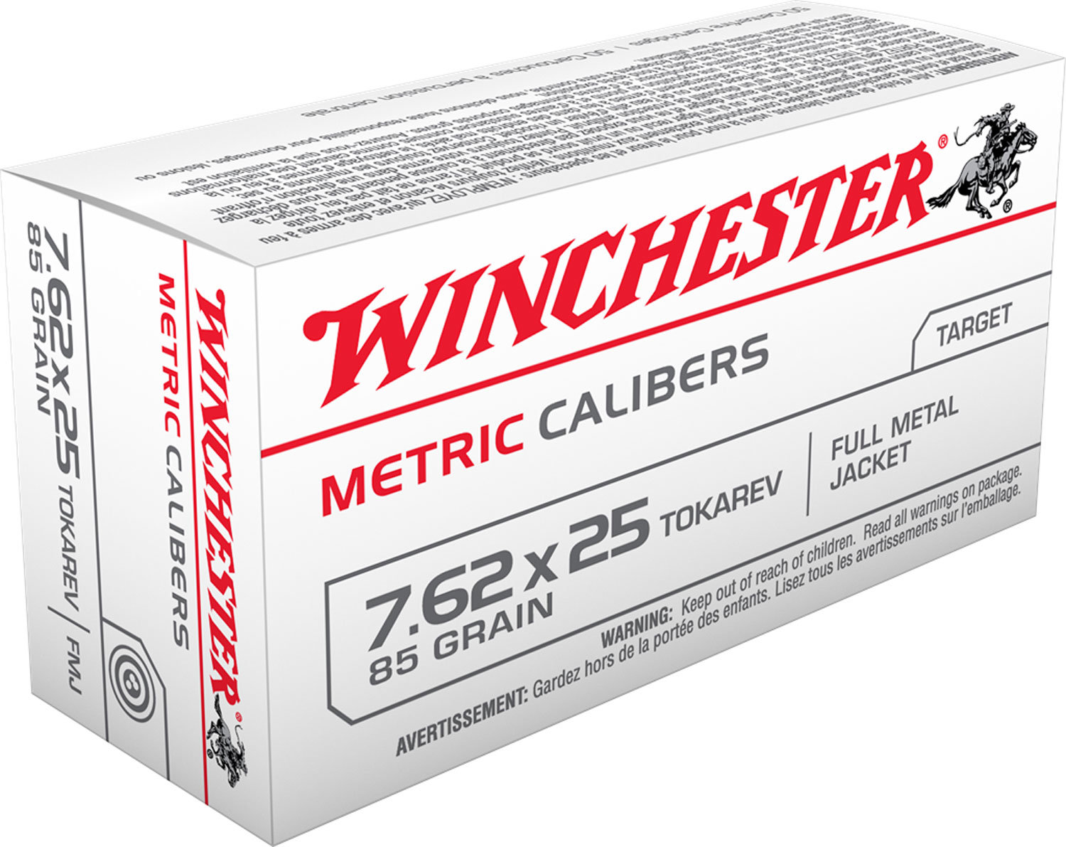 Winchester Repeating Arms Winchester Ammo USA 7.62x25mm Tokarev 85 GR Full Metal Jacket FMJ 50 Bx 30 Cs