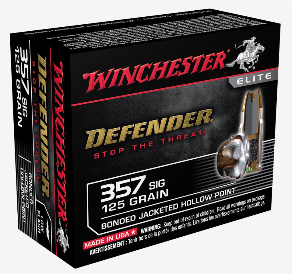 Winchester Ammo S357SPDB Defender 357 Sig 125 GR Bonded Jacket Hollow Point 20 Bx 10 Cs