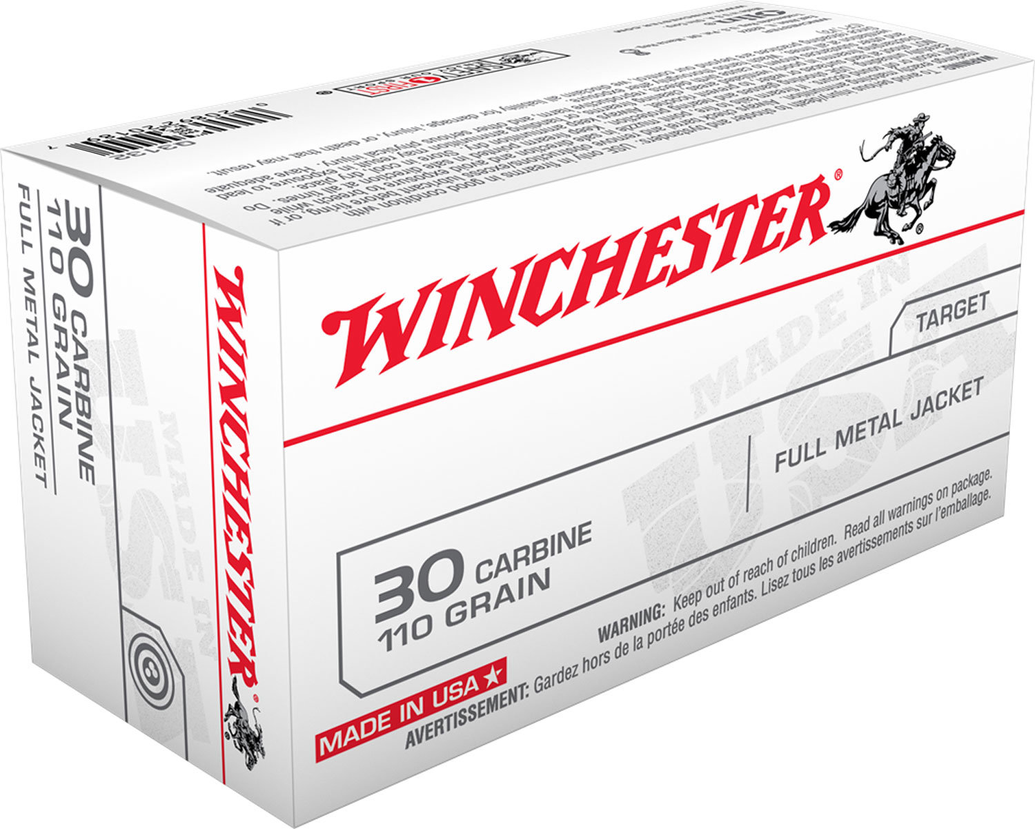 Winchester Repeating Arms Winchester Ammo Q3132 USA 30 Carbine 110 GR Full Metal Jacket FMJ 50 Bx 10 Cs