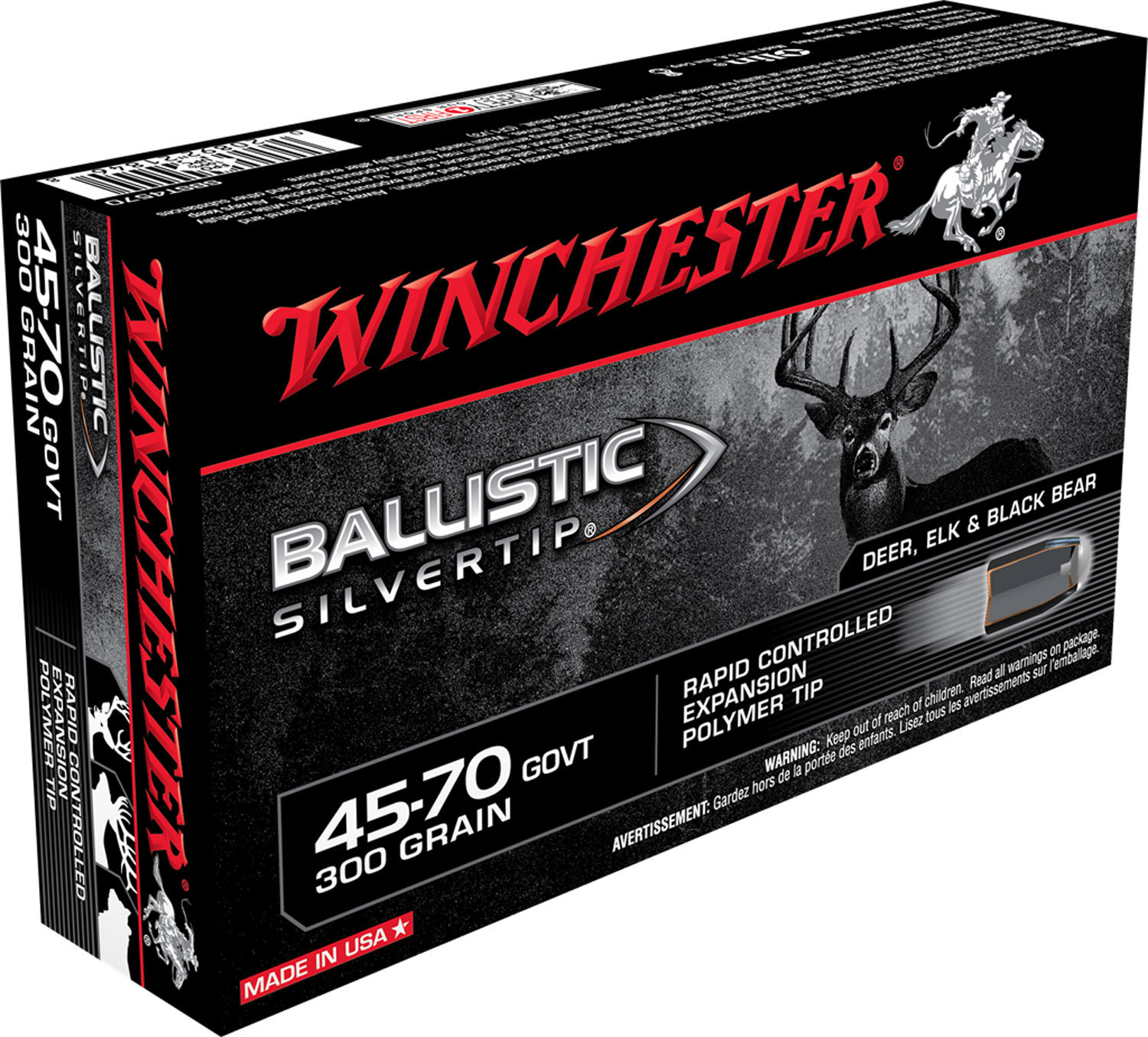 Winchester Repeating Arms Winchester Ammo SBST4570 Ballistic Silvertip 45 70 Government 300 GR Polymer Tip 20 Bx 10 Cs