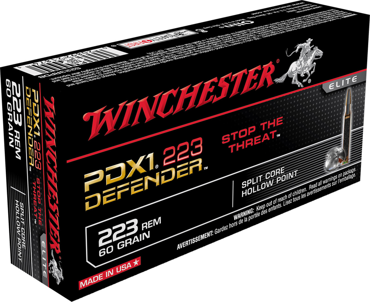 Winchester Repeating Arms Winchester Ammo S223RPDB Defender 223 Remington 60 GR Split Core Jacketed Hollow Point 20 Bx 10 Cs