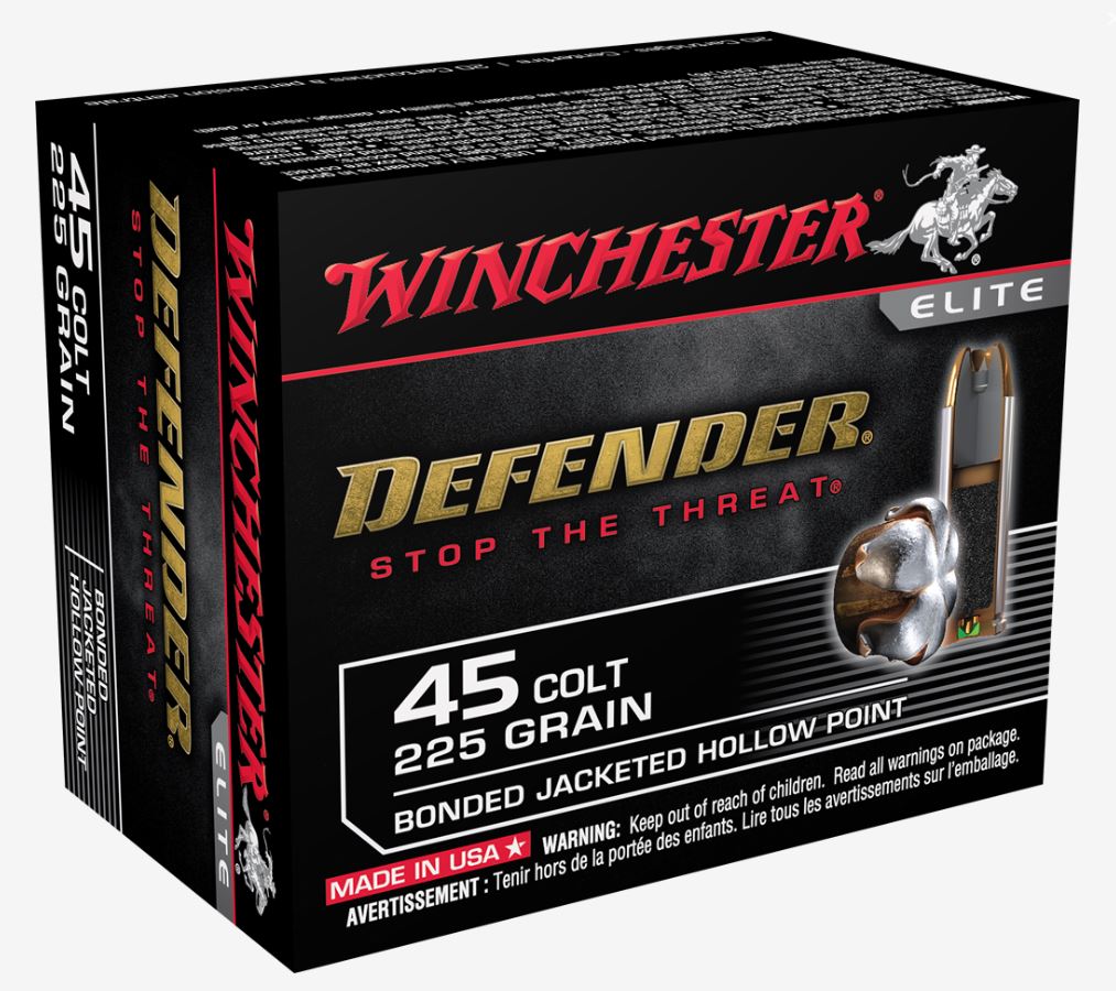 Winchester Repeating Arms Winchester Ammo S45CPDB Defender 45 Colt Lc 225 GR Bonded Jacket Hollow Point 20 Bx 10 Cs