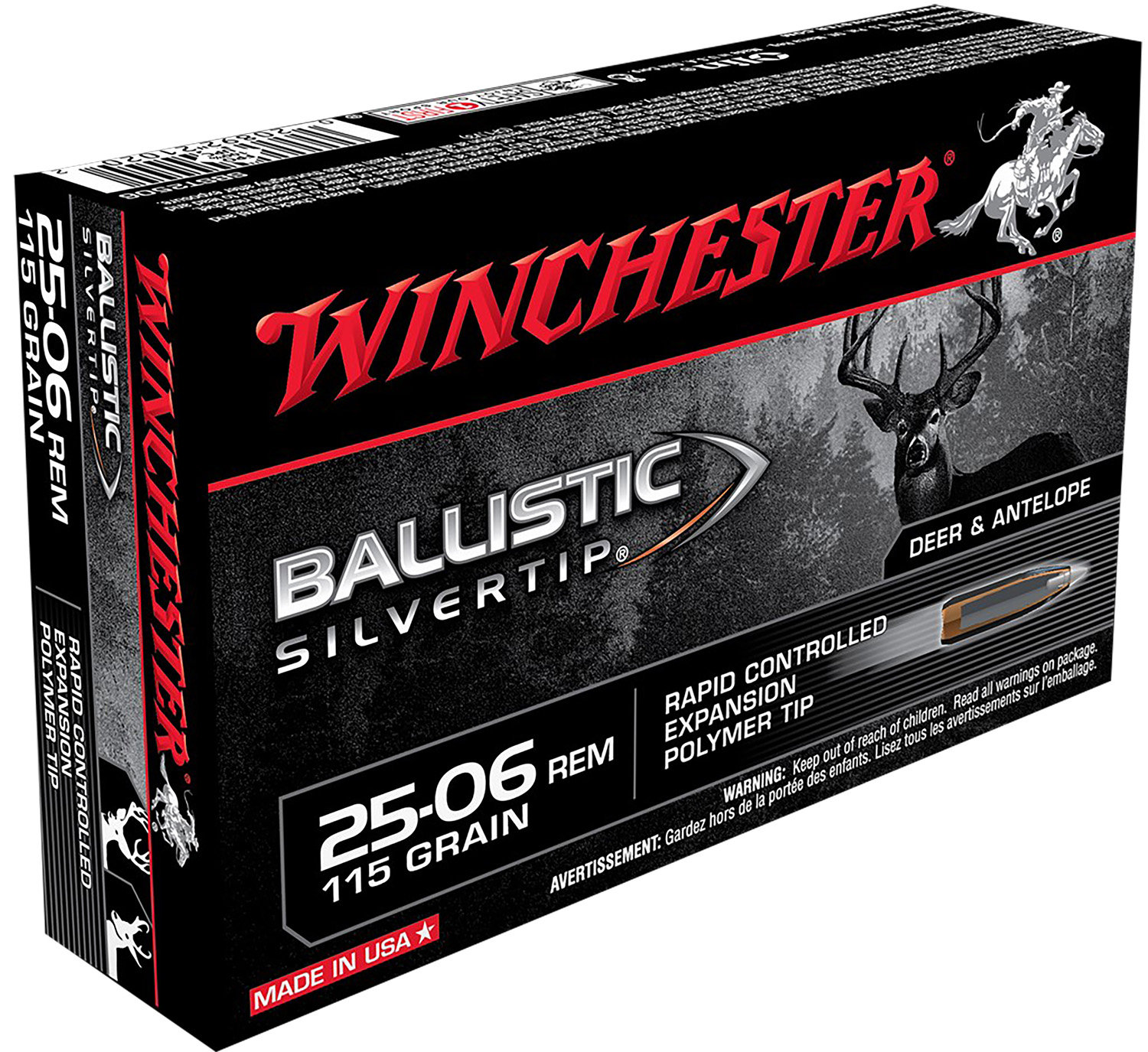 Winchester Repeating Arms Winchester Ammo SBST2506 Ballistic Silvertip 25 06 Remington 115 GR Polymer Tip 20 Bx 10 Cs