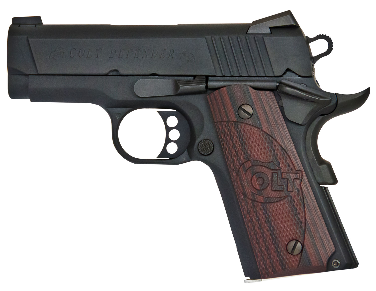 COLT 1911 Defender 9mm 3" 8rd Pistol - Black w/ Black Cherry G10 Grips