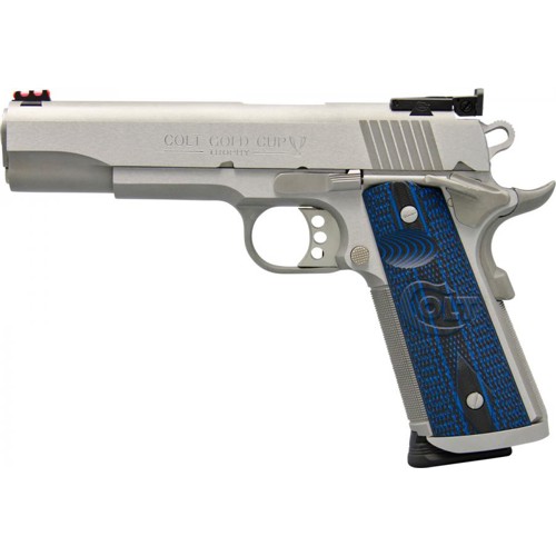 COLT Gold Cup Trophy 45ACP 5 8rd Pistol  Stainless w G10 Blue Grips
