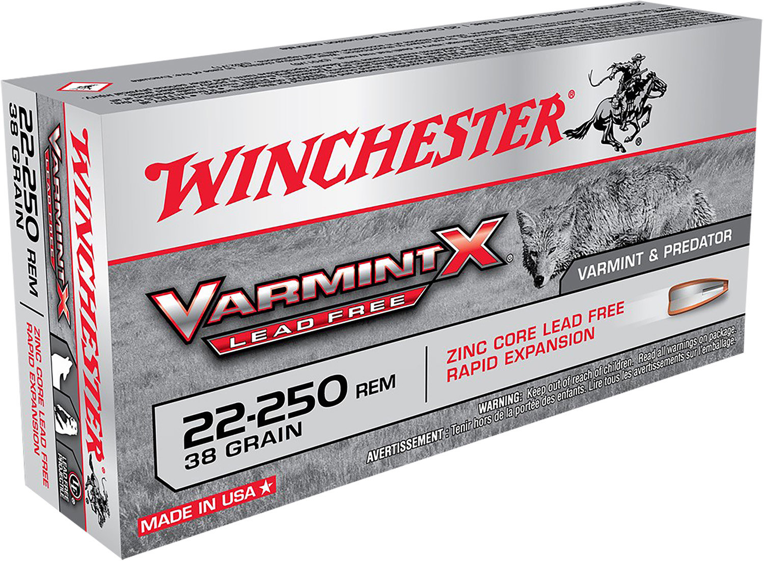 Winchester Ammo X22250Plf Varmint X 22 250 Remington 38 GR Lead Free 20 Bx 10 Cs