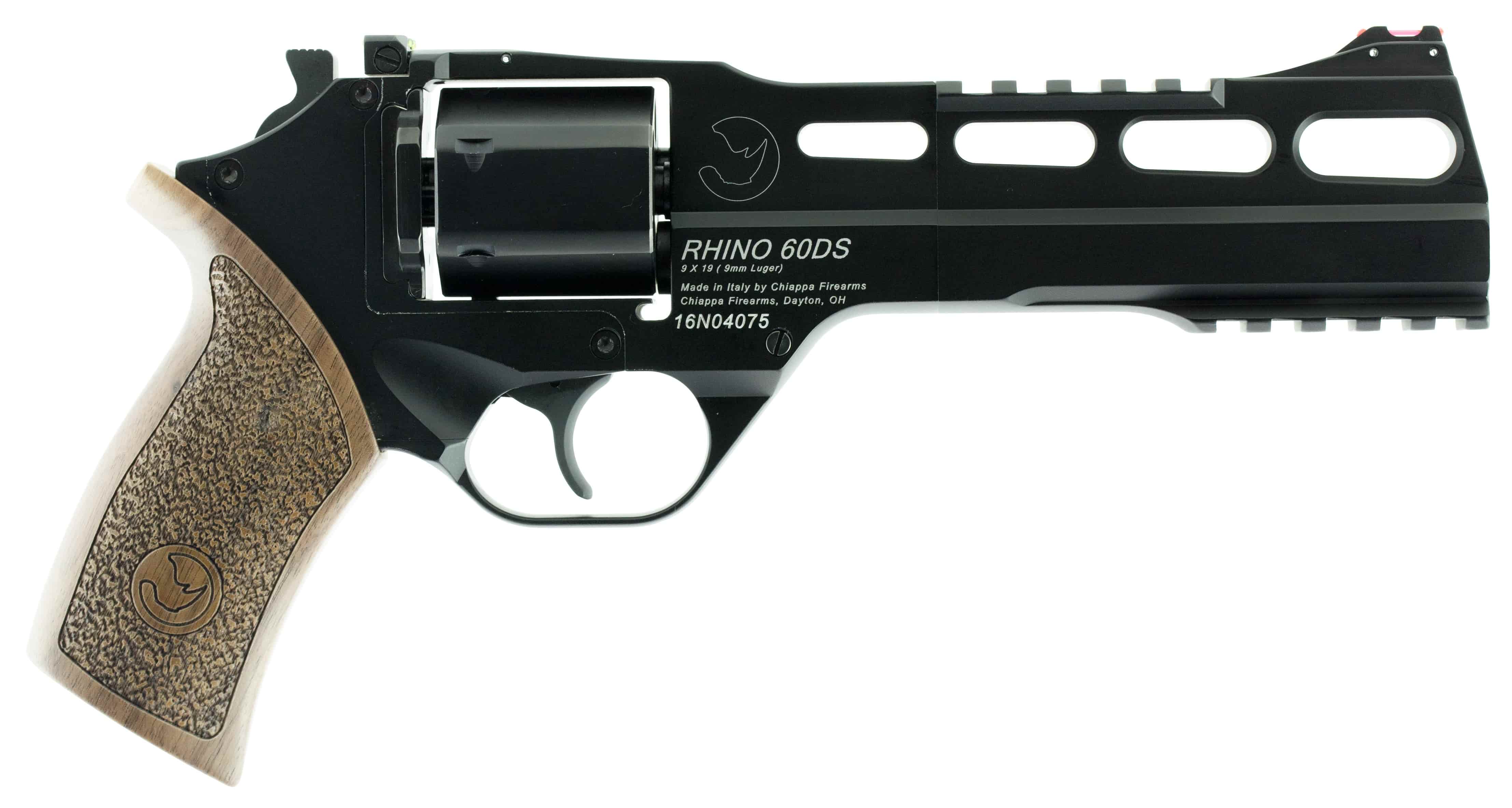 CHIAPPA FIREARMS Rhino 60DS 9mm 6" 6rd Revolver - Black w/ Walnut Grips