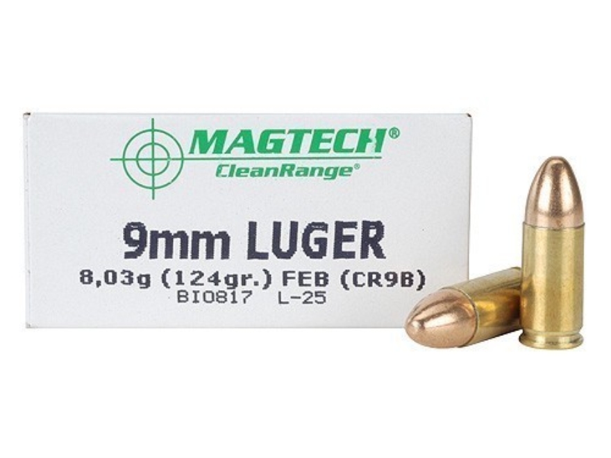 Magtech Magtech CR9B Clean Range 9mm Luger 124 GR Fully Encapsulated Bullet 50 Bx 20 Cs