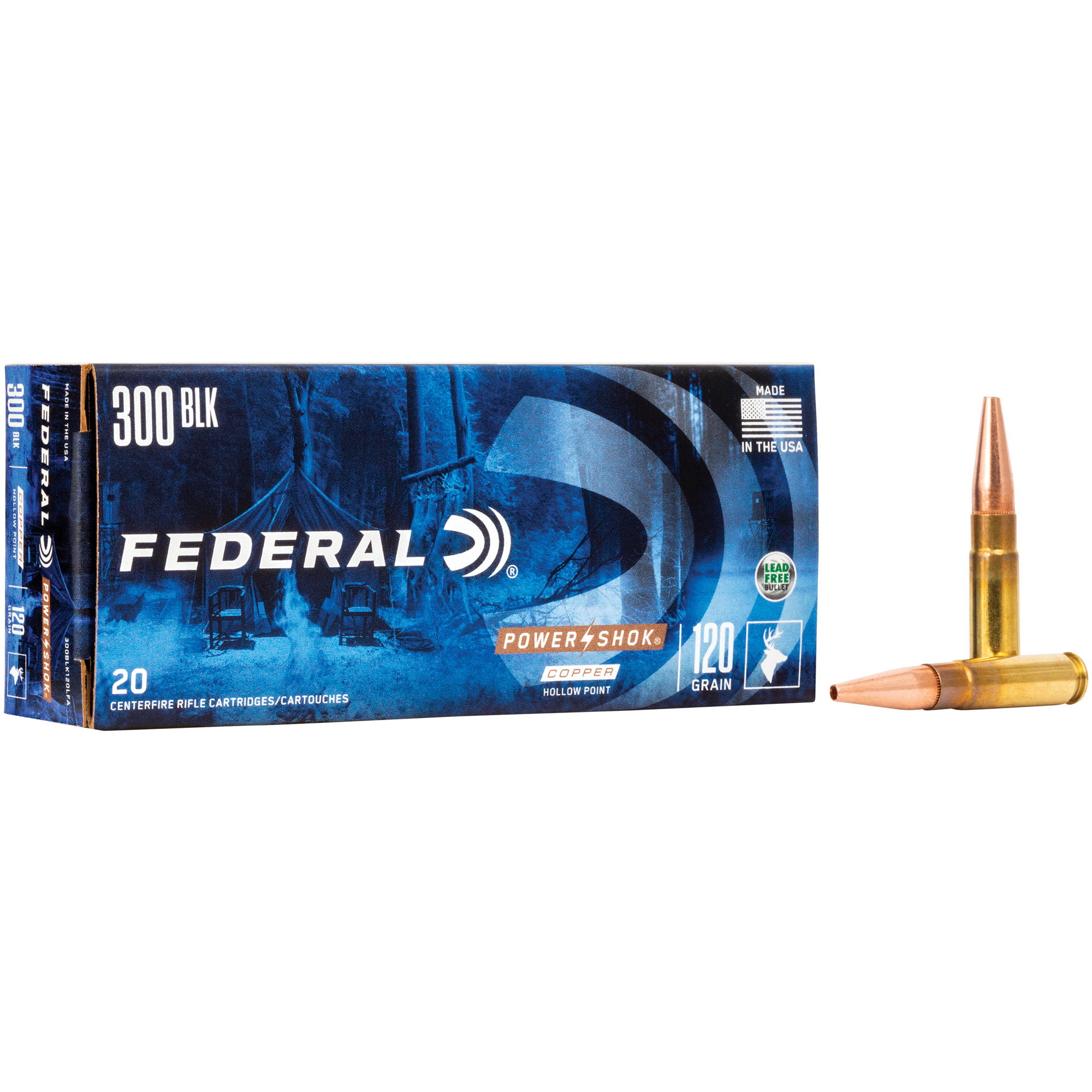 Federal FEDERAL AMMO Power Shok 300 AAC Blackout 120gr Copper Soft Point Lead Free Ammunition | 20 Rounds