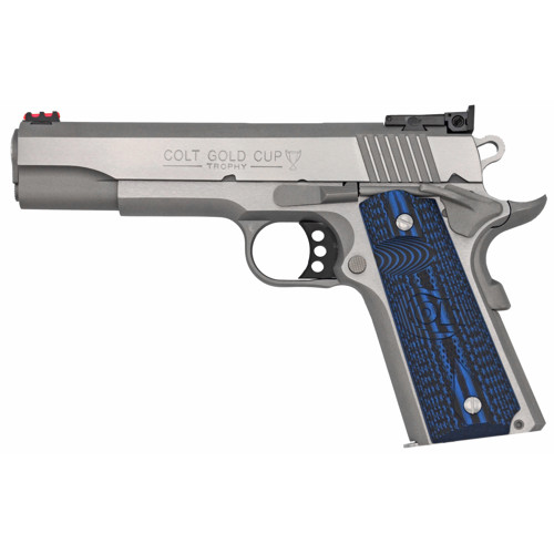 COLT Gold Cup Lite 9mm 5 8rd Pistol w National Match Barrel  Stainless  Blue Scalloped G10 Grips