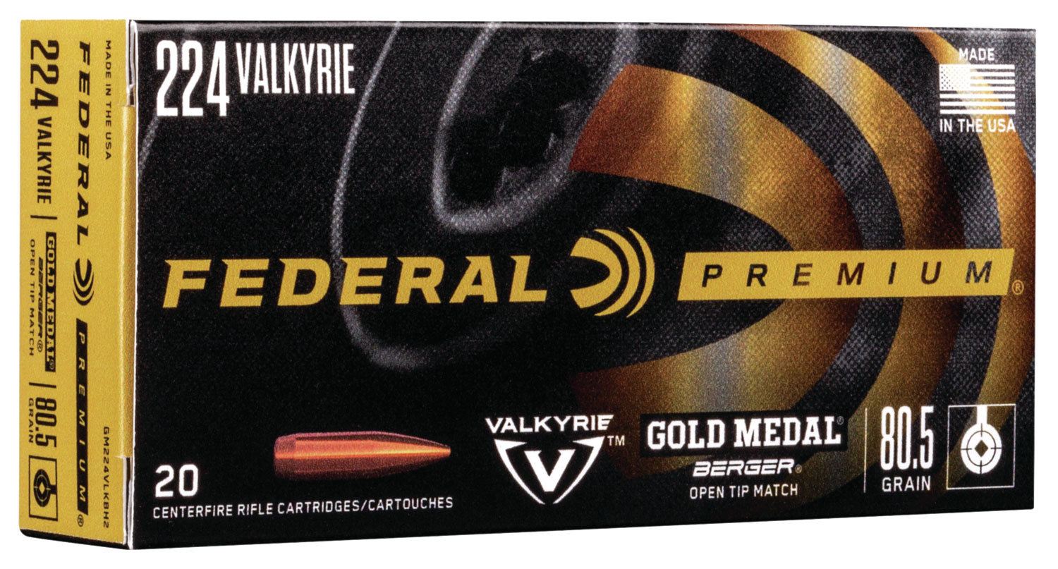 Federal FEDERAL AMMO Premium Gold Medal 224 Valkyrie 80gr Berger Open Tip Match Ammunition | 20 Rounds