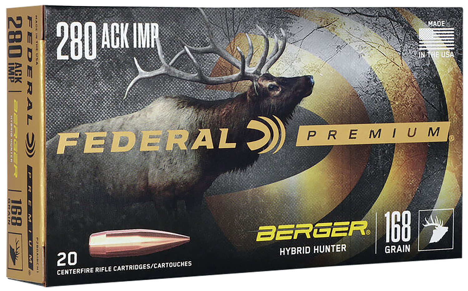 Federal FEDERAL AMMO 280 Ack Imp 168Gr Berger Hybrid Hunter 20rd