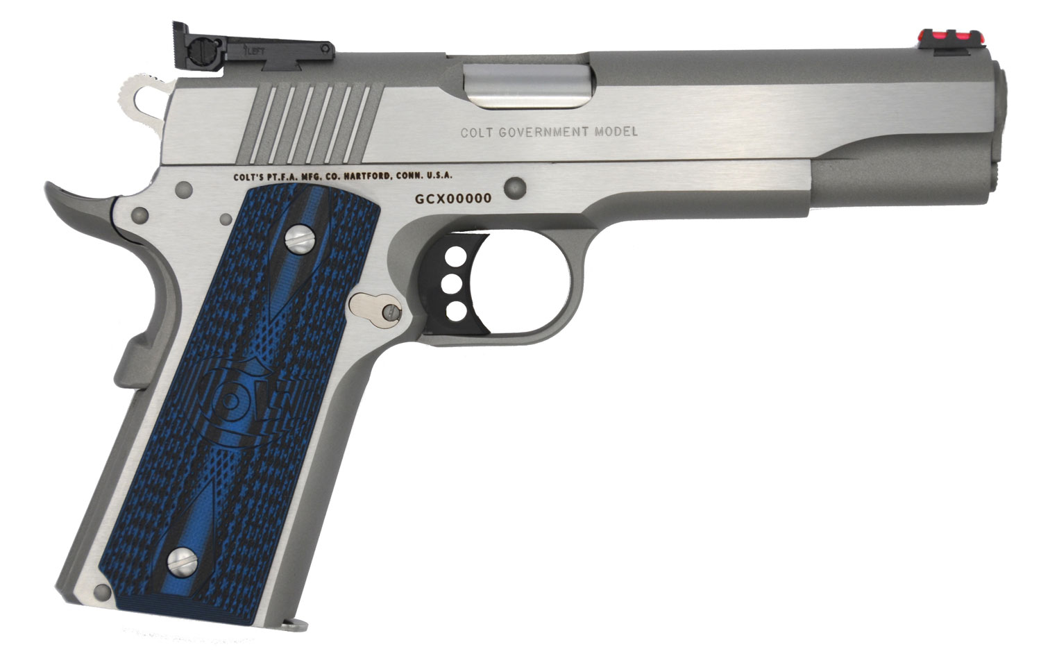 COLT Gold Cup 1911 38 Super 5" 9+1 Pistol - Stainless w/ Blue G10 Scallop Grips