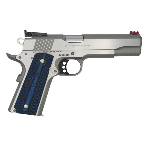 COLT Gold Cup 1911 38 Super 5 91 Pistol  Stainless w Blue G10 Scallop Grips