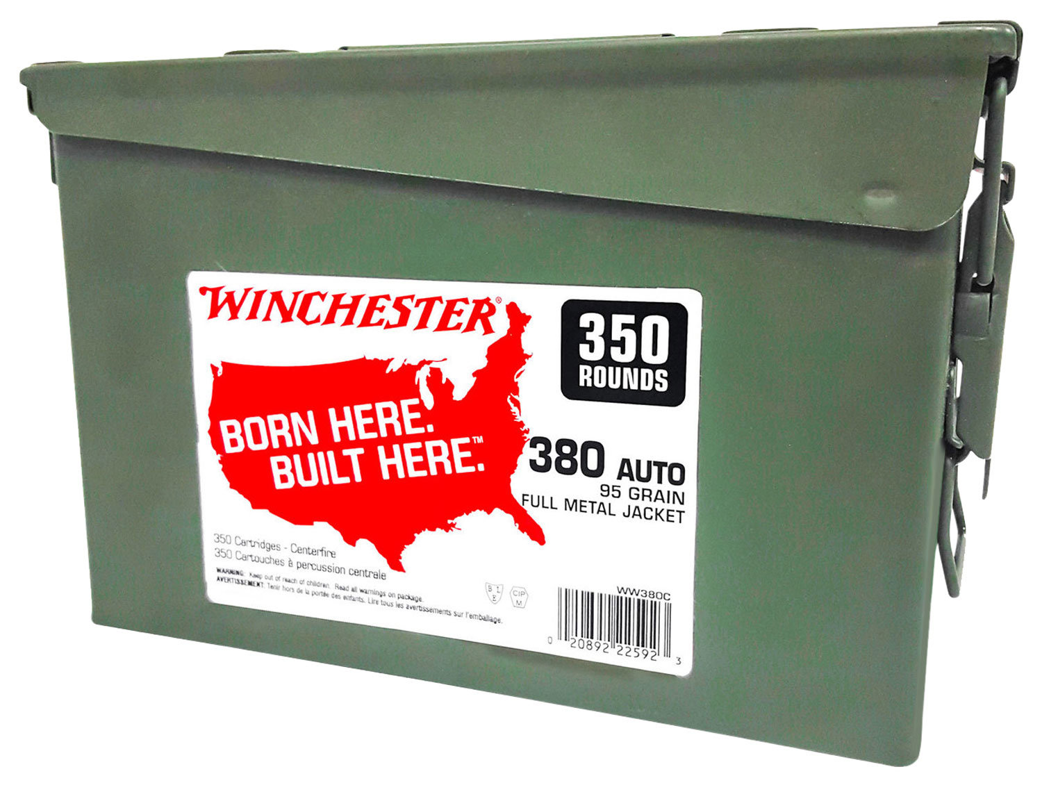 Winchester Repeating Arms Winchester Ammo WW380C USA 380 Auto 95 GR Full Metal Jacket FMJ 350 Bx 2 Cs