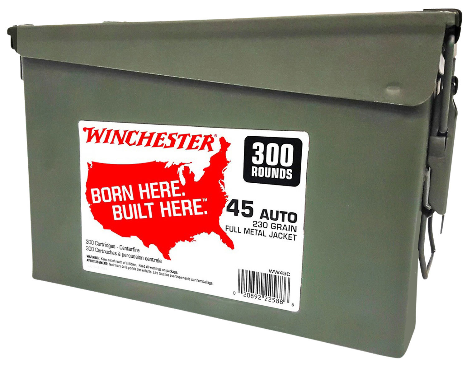 Winchester Repeating Arms Winchester Ammo WW45C USA Ammo Can 45 ACP 230 GR Full Metal Jacket FMJ 300 Bx 2 Cs