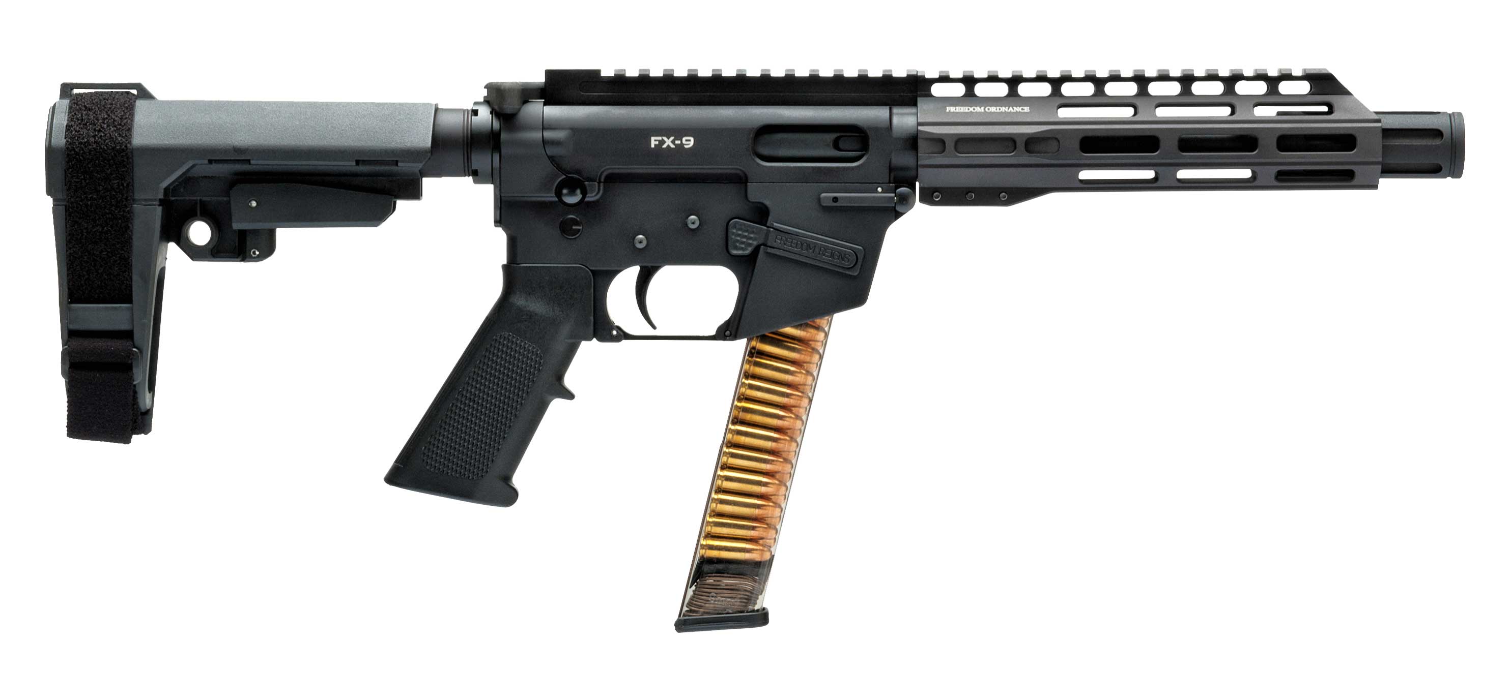 FREEDOM ORDNANCE FX-9 9mm 8" 31rd Pistol w/ Brace + Faux Suppressor | Black
