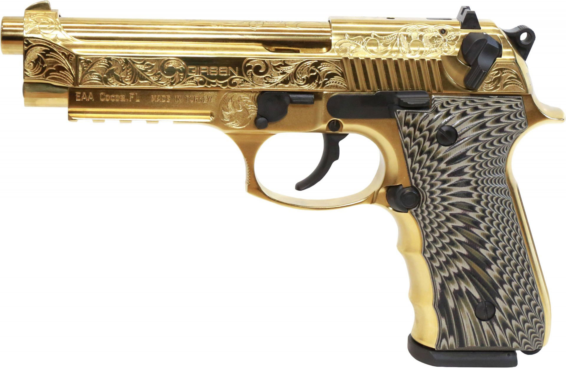 EAA Girsan Regard MC Deluxe 9mm 4.9" 18rd Pistol - Engraved Gold