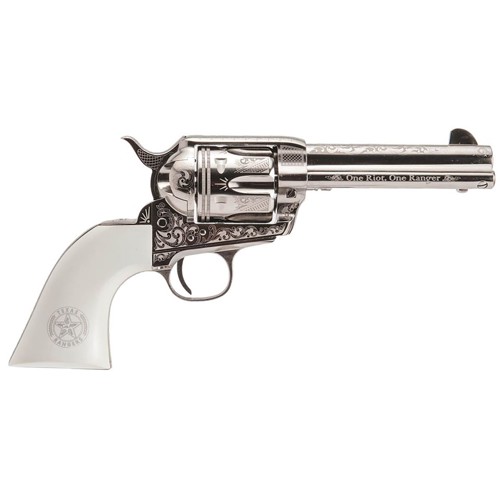 CIMARRON Texas Ranger 45LC 475 6rd Revolver  Engraved Stainless  Poly Ivory