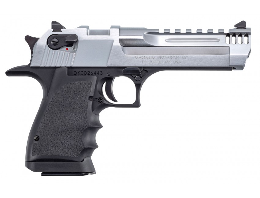 MAGNUM RESEARCH Mark XIX L5 Desert Eagle 50 AE 5" 7rd Pistol | Chrome + Hogue Black Rubber Grips