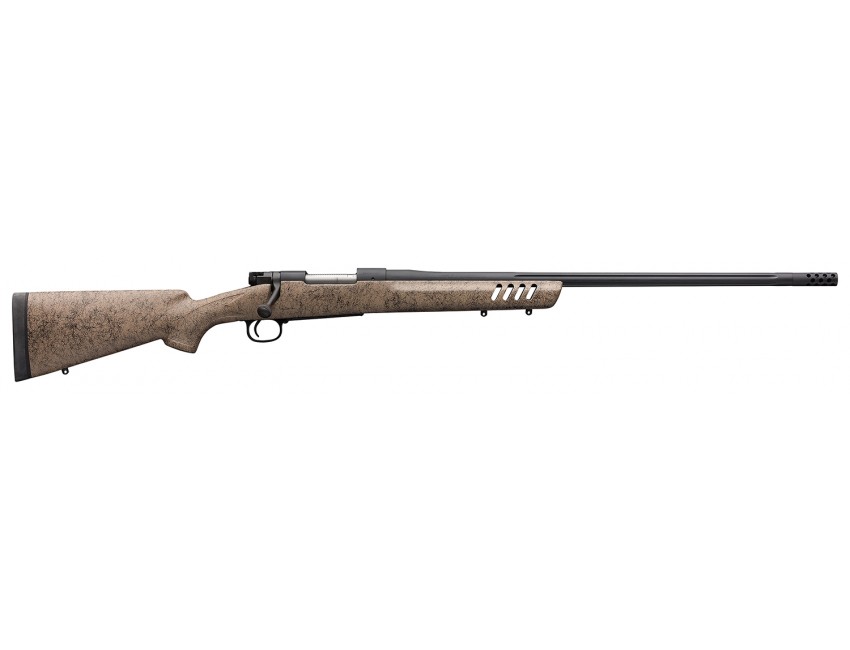 WINCHESTER M70 Long Range 6.8 Western 24" 3rd Bolt Rifle w/ Fluted Threaded Barrel - Black / Brown