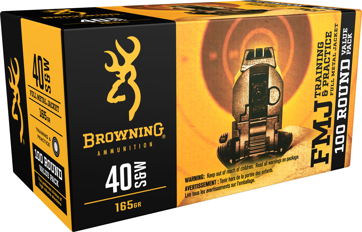 Browning Browning Ammo B191800404 Training Practice 40 Sw 165 GR Full Metal Jacket FMJ 100 Bx 5 Cs Value Pack