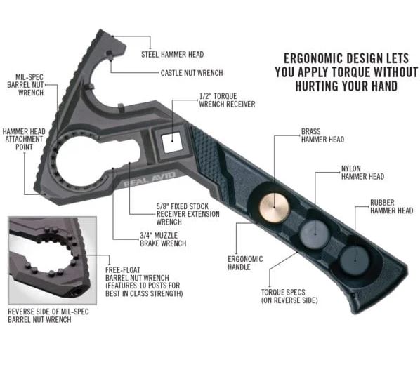 Real Avid AR-15/AR-10 Armorer’s Master Wrench Interchangeable Hammer Heads