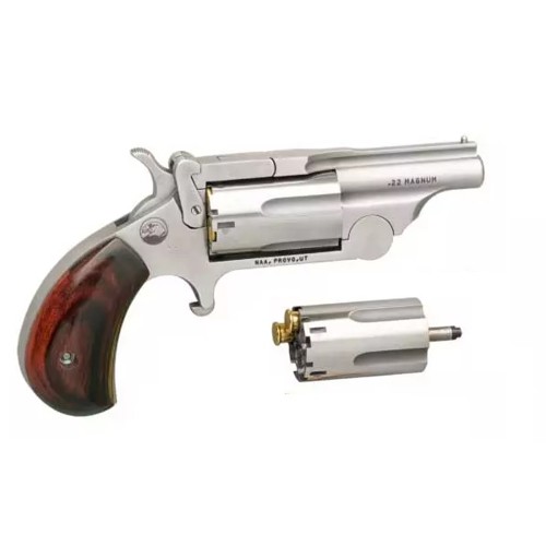 NAA Ranger II 22LR  22WMR 163 5rd MiniRevolver  Stainless  Rosewood Birds Head Grip