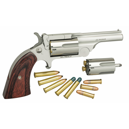 NAA Ranger II 22LR  22 WMR 25 5rd BreakTop Revolver  Stainless  Rosewood Grips