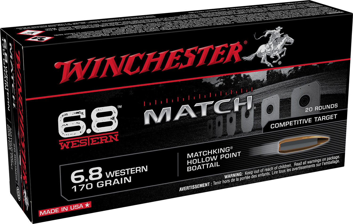 Winchester WINCHESTER AMMO 6.8 Western Match BTHP 170Gr 20rd
