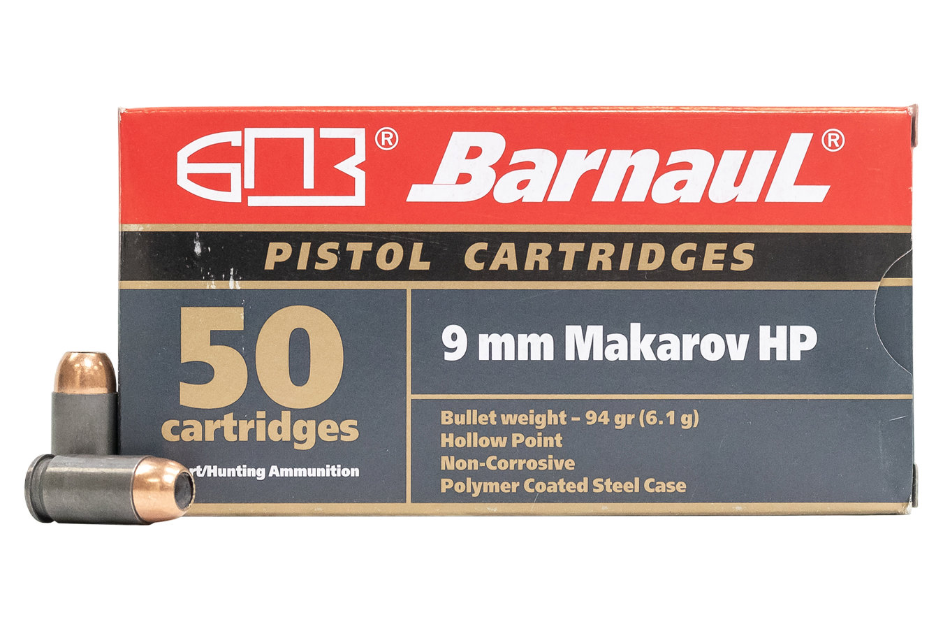 Barnaul BARNAUL AMMO 9mm Makarov 94Gr HP Polycoated Steel Case 50rd