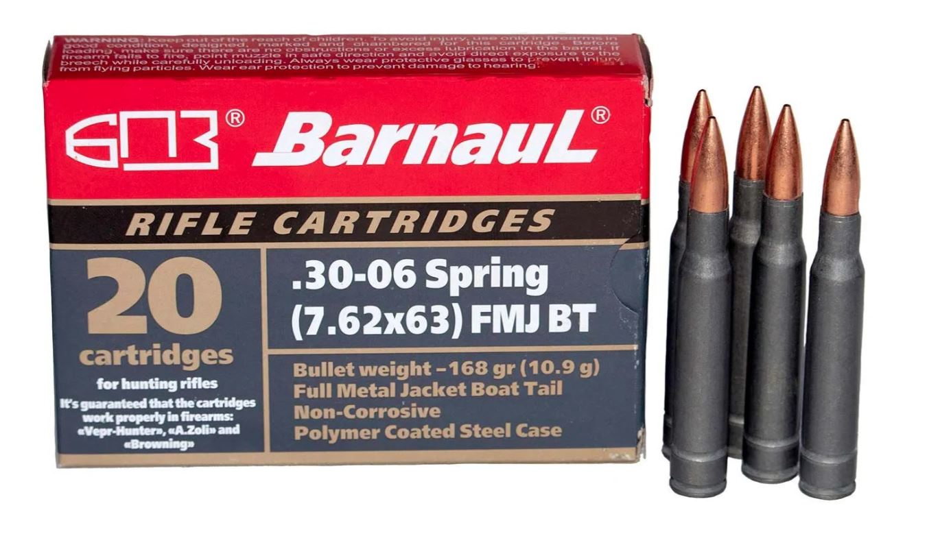 Barnaul BARNAUL AMMO 30-06 168Gr FMJBT Polycoated Steel Case 20rd