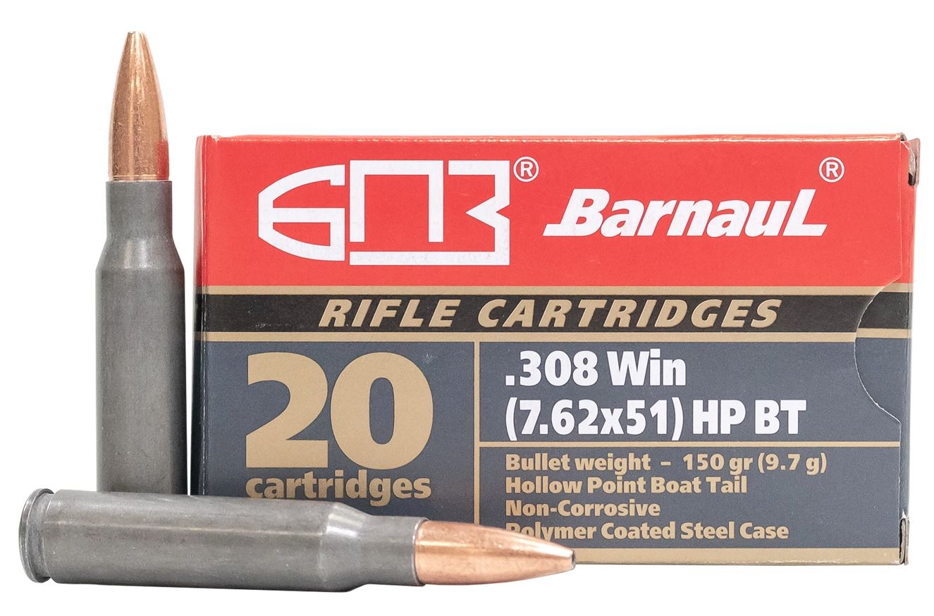 Barnaul BARNAUL AMMO 308 Win 150Gr HPBT Polycoated Steel Case 20rd