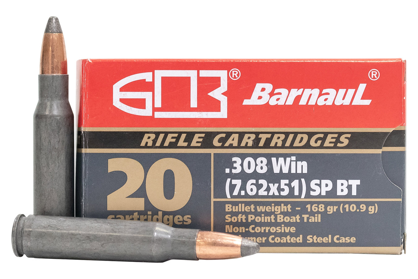 Barnaul BARNAUL AMMO 308 Win 168Gr SPBT Polycoated Steel Case 20rd