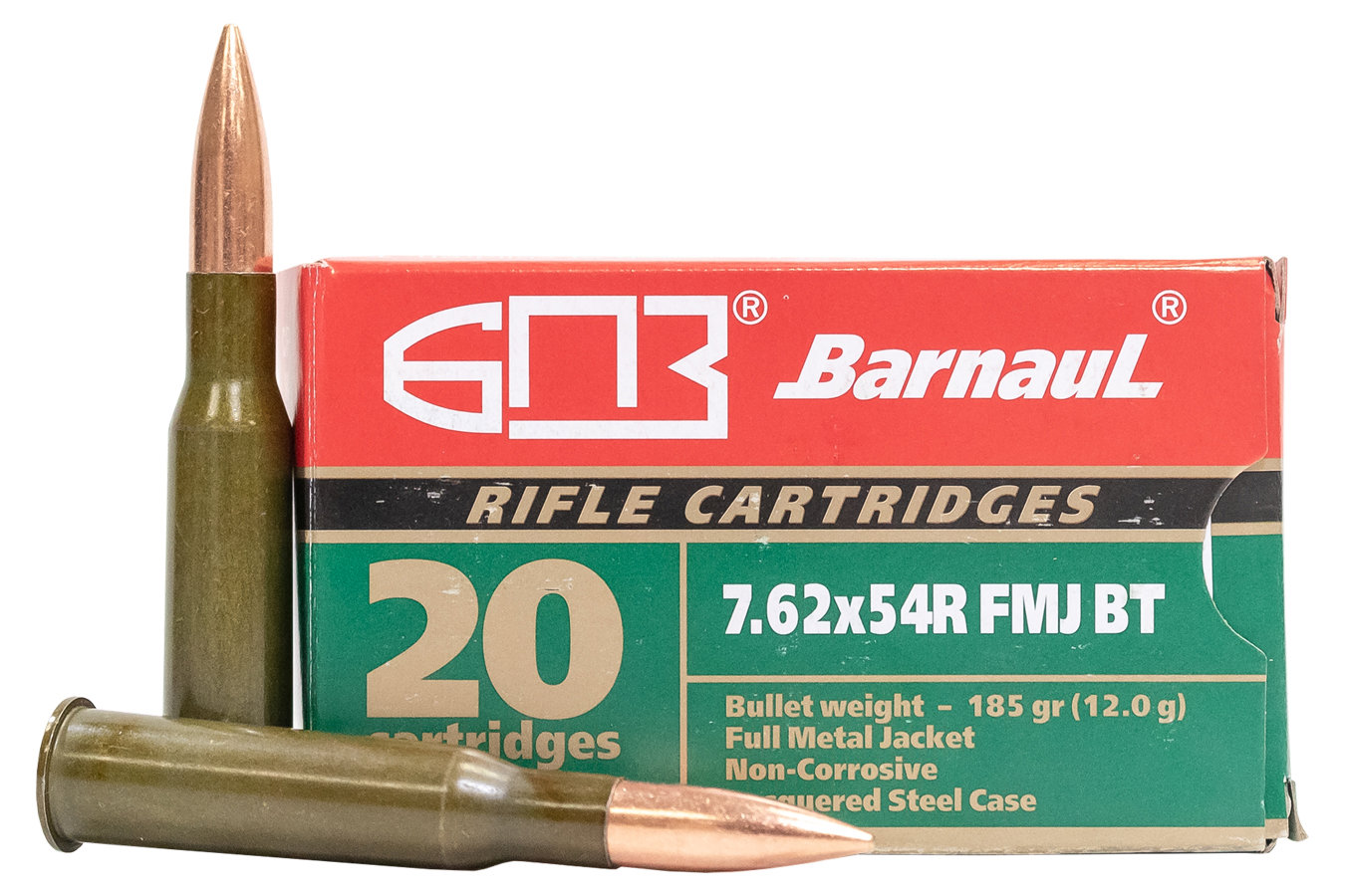 Barnaul BARNAUL AMMO 7.62x54R 185Gr FMJBT Lacquered Steel Case 20rd