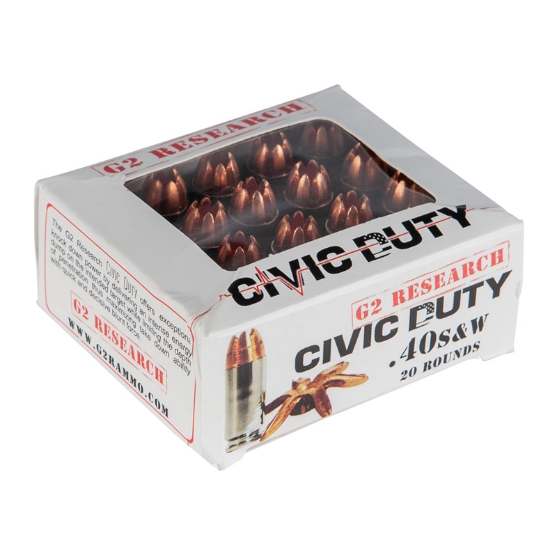 G2 Research Civic Duty 122 gr Copper Expansion Projectile .40 S&W Ammo, 20/box – CIVIC 40 S&W