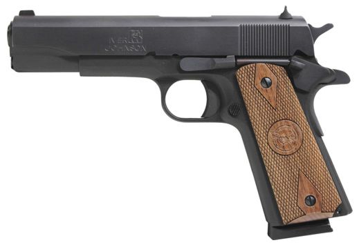 Iver Johnson Arms 1911A1938 1911 A1 38 Super 9+1 5″ Black Steel Barrel, Matte Blued Serrated Steel Slide & Frame w/Beavertail, Double Diamond Checkered Walnut Grip