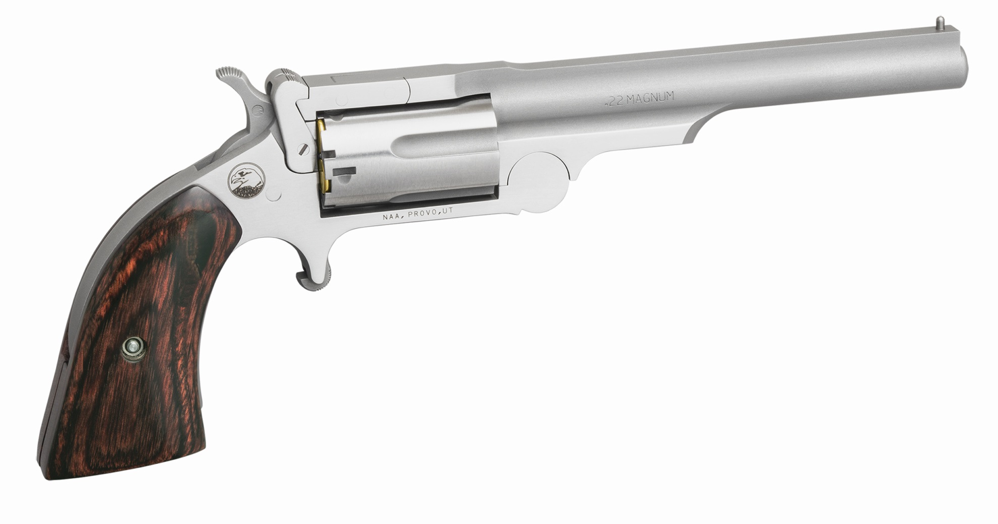 NAA Ranger II 22 WMR 4" 5rd Revolver - Stainless / Rosewood Grips