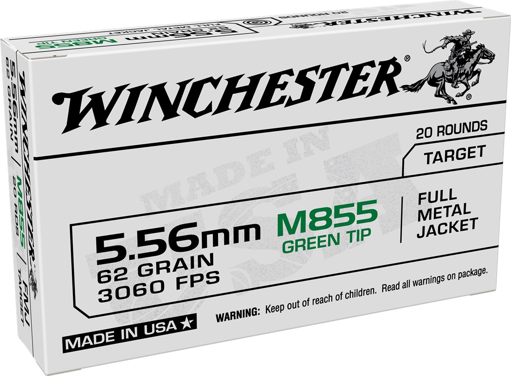 WINCHESTER M855 Green Tip 5.56 NATO 62Gr Full Metal Jacket Brass Ammunition | 20 Round