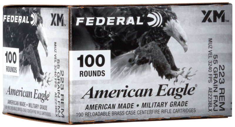 Federal Federal AE223BLX American Eagle 223 Rem 55 GR Full Metal Jacket Boat Tail FMJBT 100 Bx 5 Cs