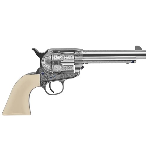 UBERTI 1873 Outlaws  Lawmen Teddy 45 Colt 55 6rd Revolver  Engraved Nickel  Ivory Grips