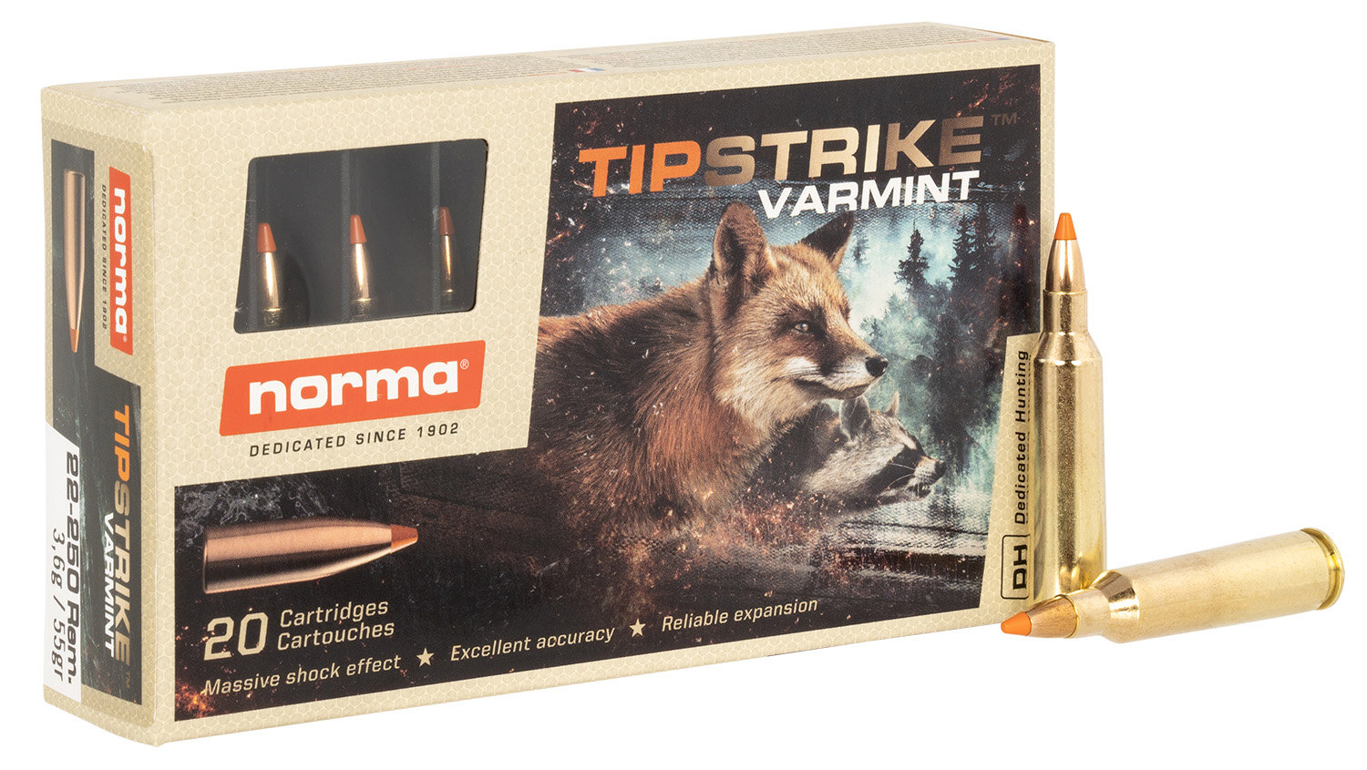 Norma NORMA AMMO Dedicated Hunting Varmint 22-250 Rem 55 gr Polymer Tip Ammunition | 20 Rounds